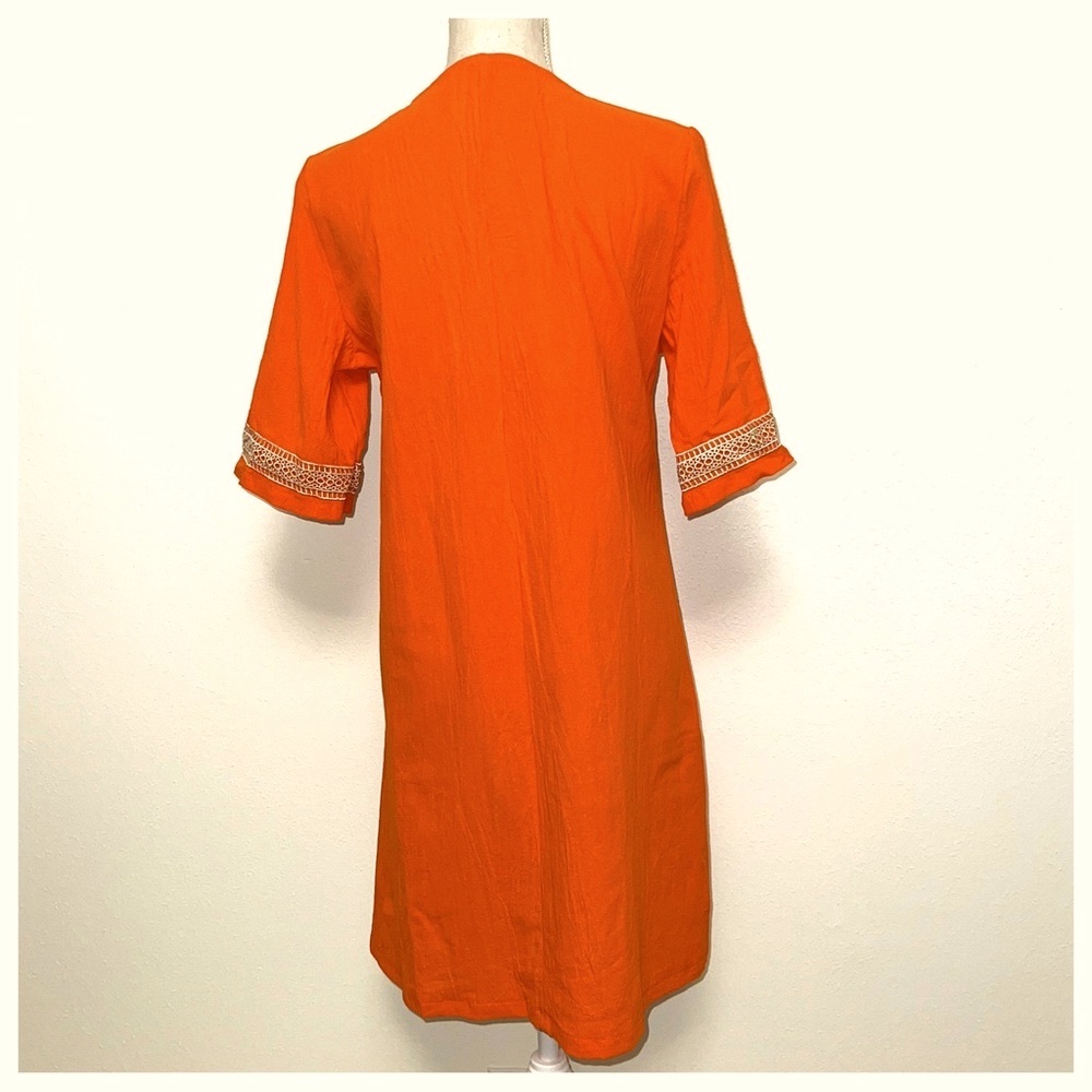 Final Sale! Orange Crinkle Cotton Dress with Lace Trim - Picture 3 of 8